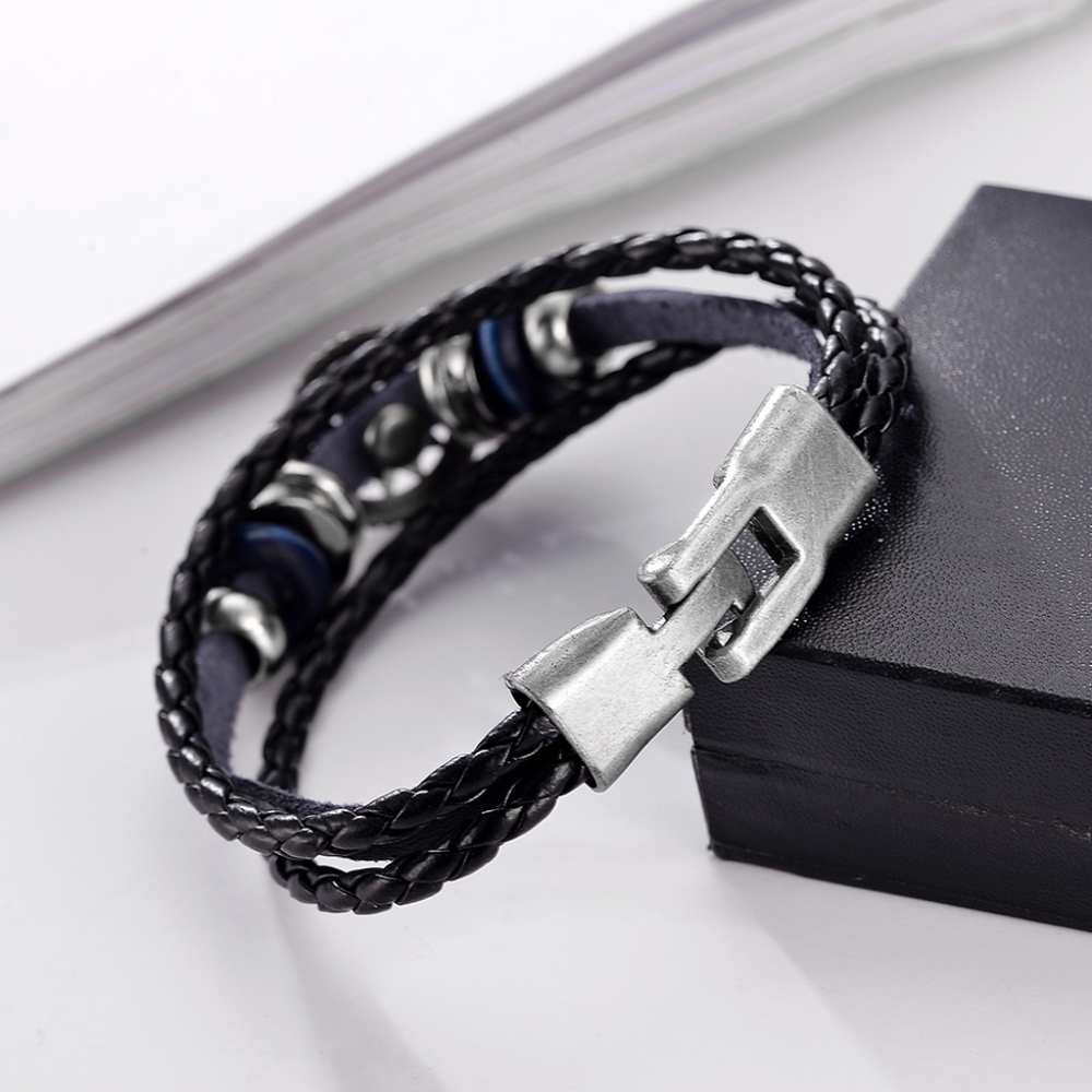 Vintage Compass Charm Multilayer Leather Bracelet - Picture 5 of 8